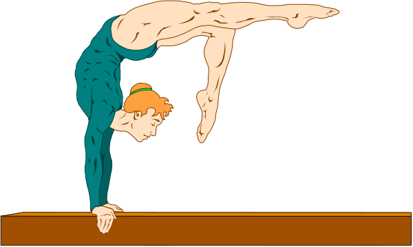 The image shows a cartoon of an acrobat performing on stage with their hands above them while standing upright against what appears to be a wall.