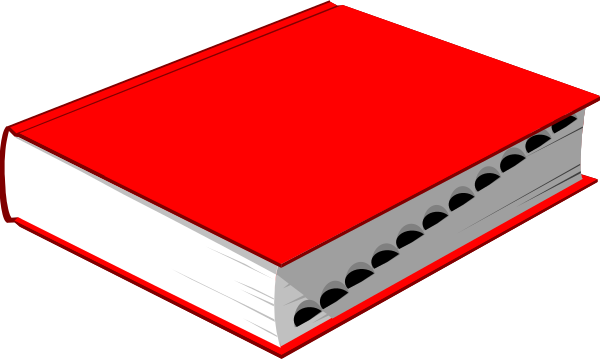 The image shows a red book with white pages on top of another object that is partially obscured by it; there's no text present in this clip-art illustration.