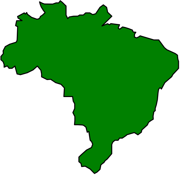The image shows a stylized map of Brazil with its borders outlined by green lines against a black background.