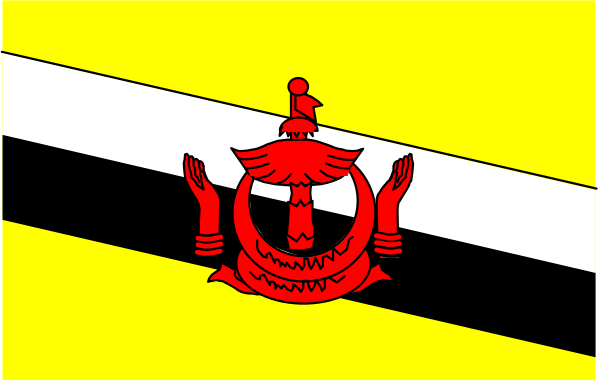 The flag of Yemen with a red banner across it displaying an emblem featuring two hands clasped together over what appears to be flames at their base.