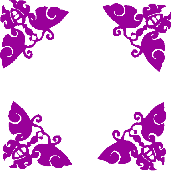 The image shows a black background with four purple butterflies arranged around it at each corner of an invisible square frame.