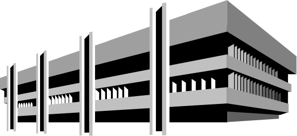 The image shows a simple black and white line drawing of an architectural structure that resembles a building with multiple windows on each floor, set against a plain background without any additional context provided by other objects in the scene.