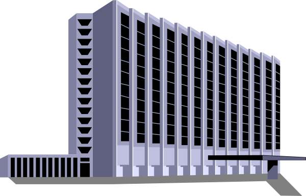 The image shows a black and white line drawing of an apartment building with multiple floors against a dark background.