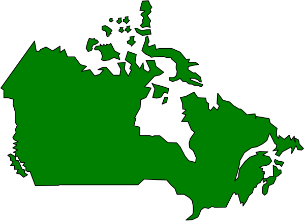 The image shows a map of Canada with provinces highlighted by color against a black background.