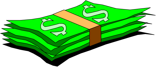 The picture shows a stack of money with two dollar signs on it placed next to an object that resembles a block made out of paper currency.