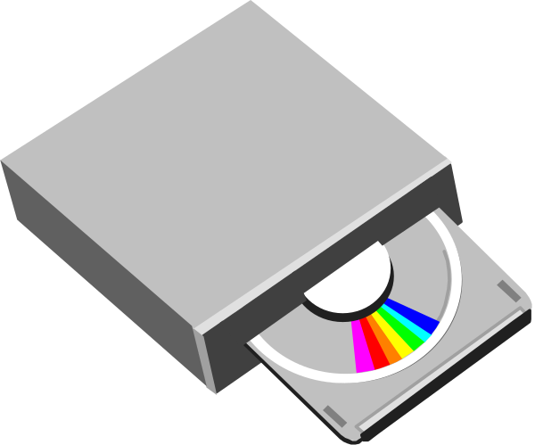 The image shows a computer monitor with an open case revealing its internal components on top of which is placed another object that appears to be a CD drive connected by cables; there's also what looks like a rainbow-colored light emanating from it, and next to this setup are two objects: one resembling a small white box or container with an opening at the front, possibly for storing disc media, and another that seems to be a CD case lying on its side. The setting is indistinct but suggests some form of computer hardware arrangement in what could be interpreted as