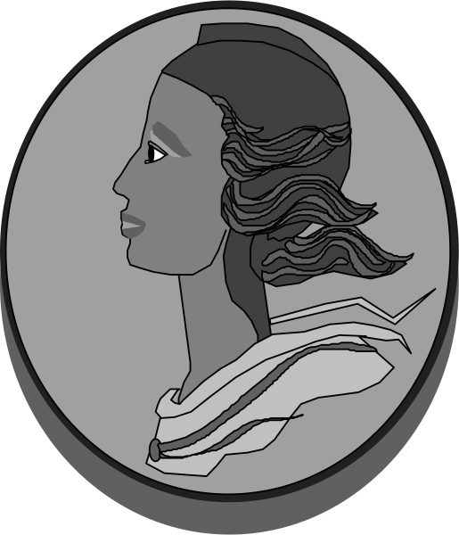 The image shows a circular emblem with an illustration of a person's profile facing left inside it.