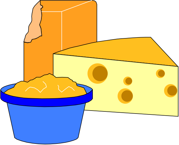 The image shows a cartoon depiction of cheese slices on top of an open box with two bowls containing food items next to it; one bowl appears full while the other is empty.