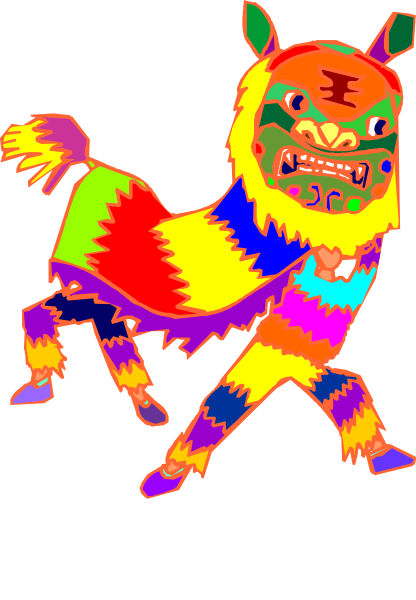 The image shows a colorful cartoon of an anthropomorphic llama with red hair standing upright on two legs against a white background.