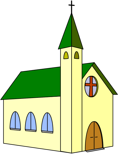 The image shows a digital rendering of an old church with its steeple prominently displayed against a dark sky background featuring lightning bolts in various positions around it.