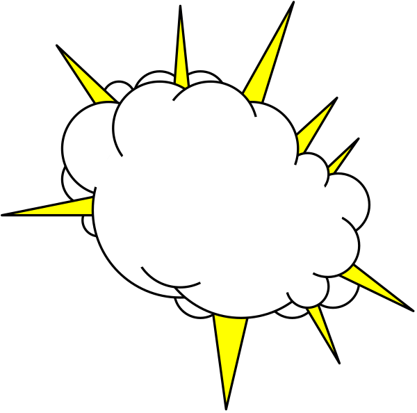 The image shows a white cloud with yellow rays of light emanating from it against a black background.