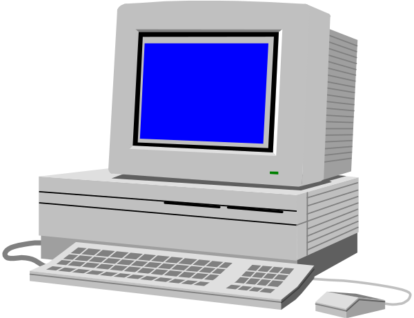 The image shows a computer monitor with blue screen on an old CRT model of desktop computer placed next to its keyboard.