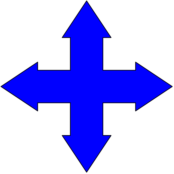 The image shows a blue cross with four arrows pointing outward from its center on an otherwise black background.