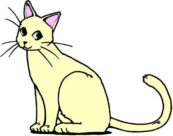 The image shows a cartoon cat sitting on its hind legs with front paws extended forward as if it's walking upwards towards an unseen camera angle.