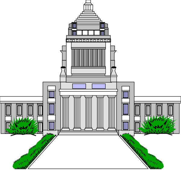 The black and white illustration shows a large building with multiple columns at its entrance, resembling an architectural structure that could be a courthouse or governmental institution due to its formal design elements such as pillars supporting arches above windows on both levels of facade; the central section features two tiers of rectangular panels and is crowned by what appears to be a dome. The building has multiple entrances, each with columns leading up to them from ground level. In front of this structure stands an open-air walkway that leads towards it along its length. There