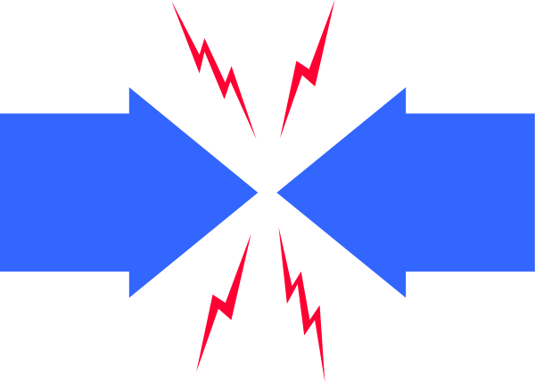 The image shows a blue cross with an arrow pointing through it from above to below on what appears to be a dark background.