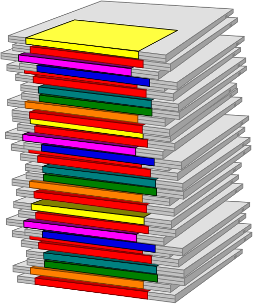 The image shows a stack of books with colorful spines lined up vertically against a black background.