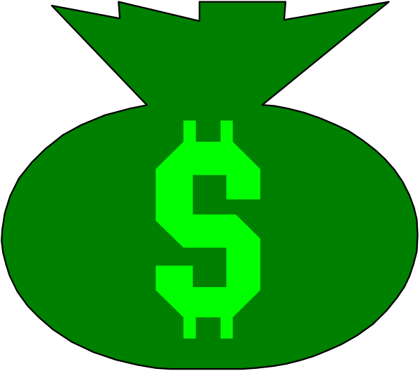 The image shows a green dollar sign with an additional smaller coin symbol next to it on top of what appears to be a pile of money bags in shades of red and yellow.