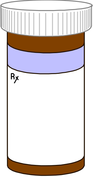 The image shows a cylindrical pill bottle with an open top against a white background; there is no visible text on it to provide additional context about its contents or purpose.