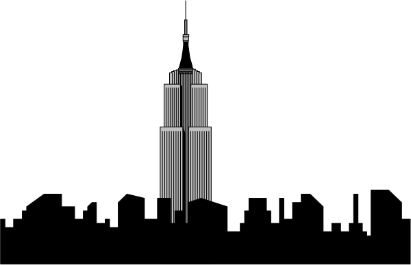 The image shows a black silhouette of an Art Deco skyscraper against a dark background with no other discernible details visible in this small clip-art format.