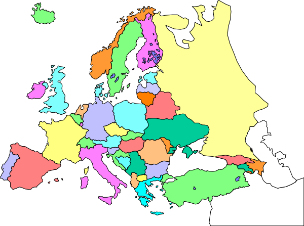 The map shows Europe with various countries labeled; it's a simple representation of European geography without any additional context provided in this image.
