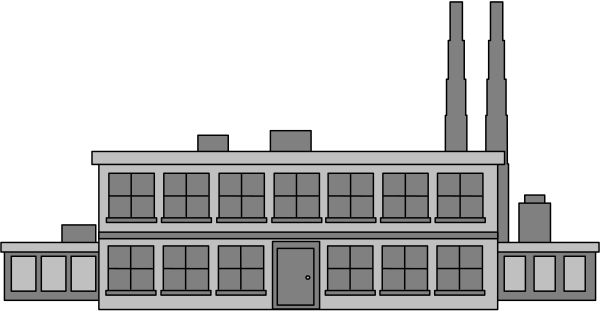 The image shows a black and white pixelated representation of an old building with multiple windows on each floor, resembling a factory-like structure.