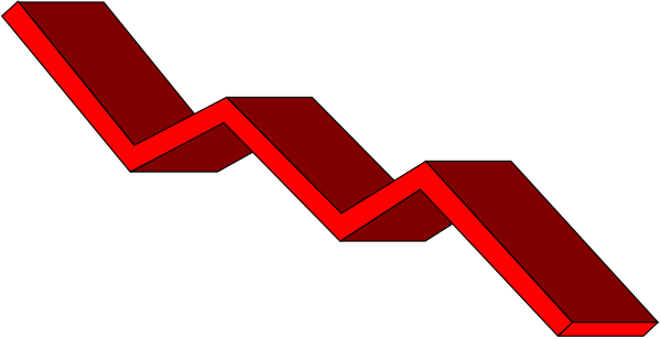 The image shows a red graph with lines that represent data points on it against a gray background.