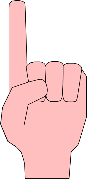 The image shows a pink hand with an index finger extended upwards against a black background that has white text on it reading "love."