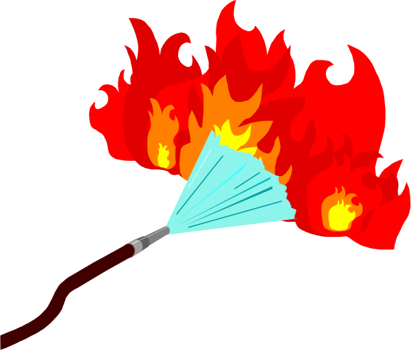 The image shows a cartoon depiction of an umbrella with flames on it being blown away by wind represented as three arrows pointing in different directions against a black background.