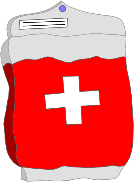 The image shows a red cross on white background with text that reads "FIRE EXTINGUISHER" at top right corner in black font.