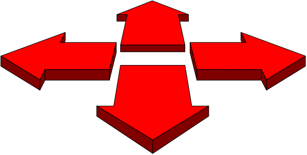 The image shows a red arrow pointing upwards with four smaller arrows around it forming an X shape on a gray background.