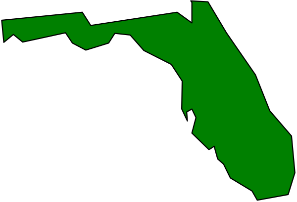 The image shows a stylized map of Florida with green areas highlighted against a dark background.