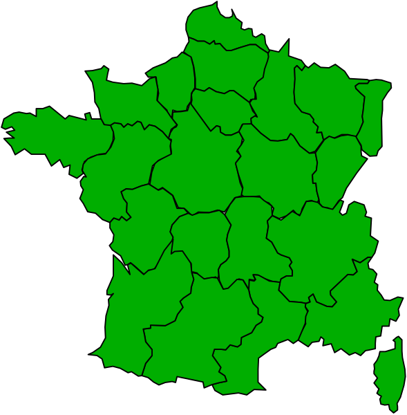 The image shows a map of France with regions highlighted by green coloring, indicating some form of selection or focus on those areas.