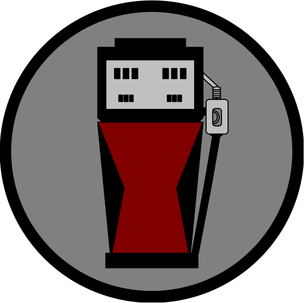 The image shows a gas station logo with an icon of a red car on top right corner inside it.