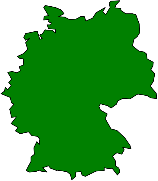 The image shows a stylized map of Germany with green borders representing its boundaries on a black background.