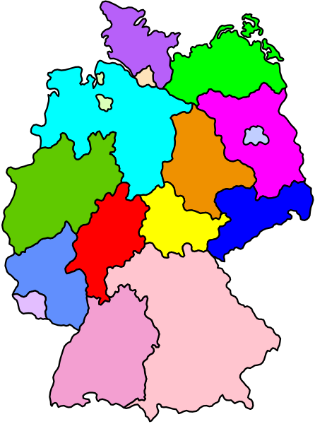 The map shows a colorful representation of Germany with various regions highlighted by different colored areas within its borders.