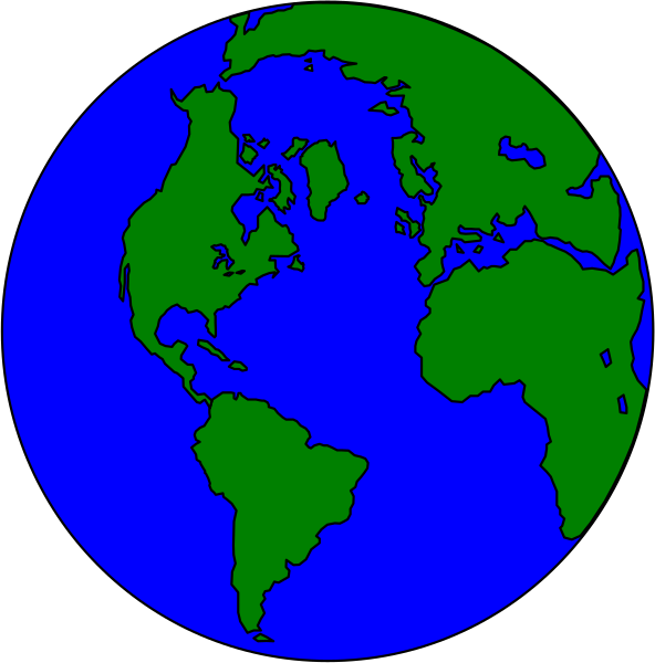 The image shows two views of a globe: on top it's viewed from above with landmasses colored blue; below is an inset showing Earth as seen from space at nighttime.