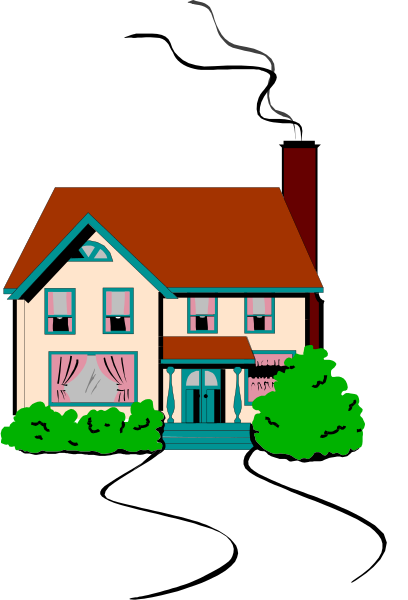 The image shows a stylized depiction of an architectural structure that resembles a house with multiple levels; it has windows on both floors visible in this perspective view, suggesting residential use. There is no text present within the clip-art image to provide additional context or information about its setting or purpose beyond what can be directly observed from the visual content itself.
