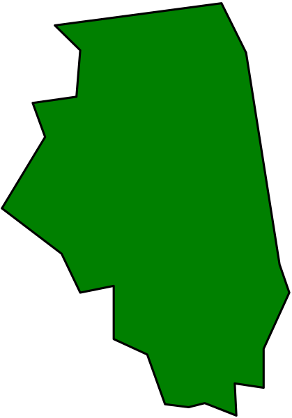 The image shows a stylized map of an area with green shading over part of it against a black background.