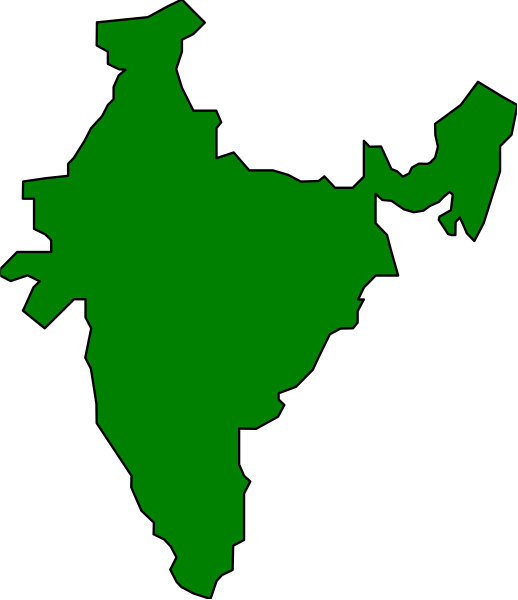 The map shows a stylized representation of India with various states highlighted by color blocks against a black background.