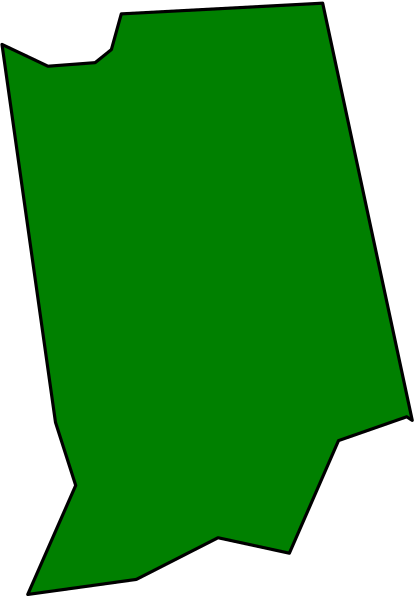 The image shows a stylized map of an area with green shading on it against a black background.