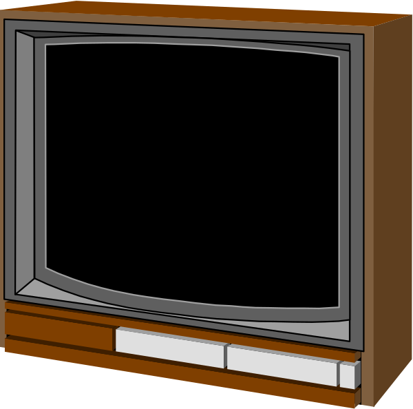 The image shows a cartoon of two televisions placed side by side on what appears to be an entertainment center with open doors revealing empty compartments inside.