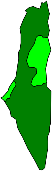 The image shows a map of Israel with green areas highlighted on it against a grey background.