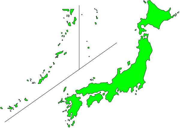 The image shows a black background with white text that reads "Japan" at the top left corner and an abstract green shape resembling a map of Japan on its right side against this backdrop.