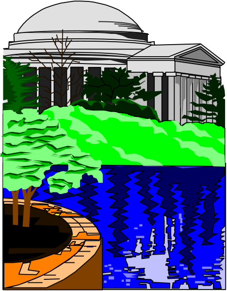 The image shows a colorful illustration of an outdoor scene with various elements such as trees, buildings, water bodies, hillsides, skyline features like domes and towers, and possibly some human-made structures that resemble houses in different styles.
