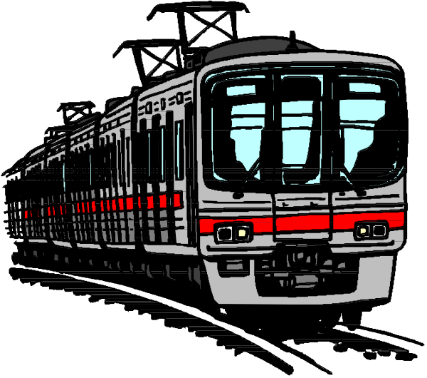 The image shows a train on tracks at night with red lights illuminating its front car.