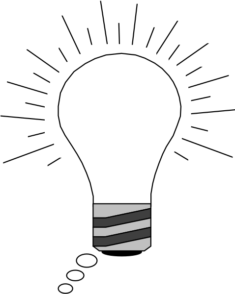The image shows a black silhouette of an idea lightbulb with rays emanating from it against a dark background on the left side; to its right is a white speech bubble containing text that reads "Idea" and below, there's another line saying "Light bulbs are not just for lighting."