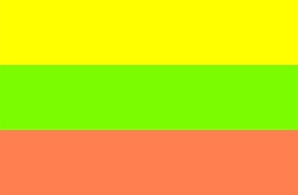The image shows a sandwich with various layers of different colored spreads on it against an orange background.