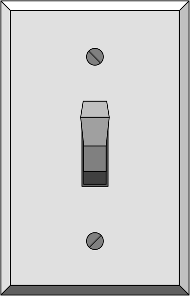 The image shows a light switch on an open door with two screws visible at top corners of photo frame.