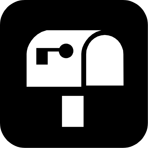 The image shows a black mailbox with an open door on top of it against a white background.